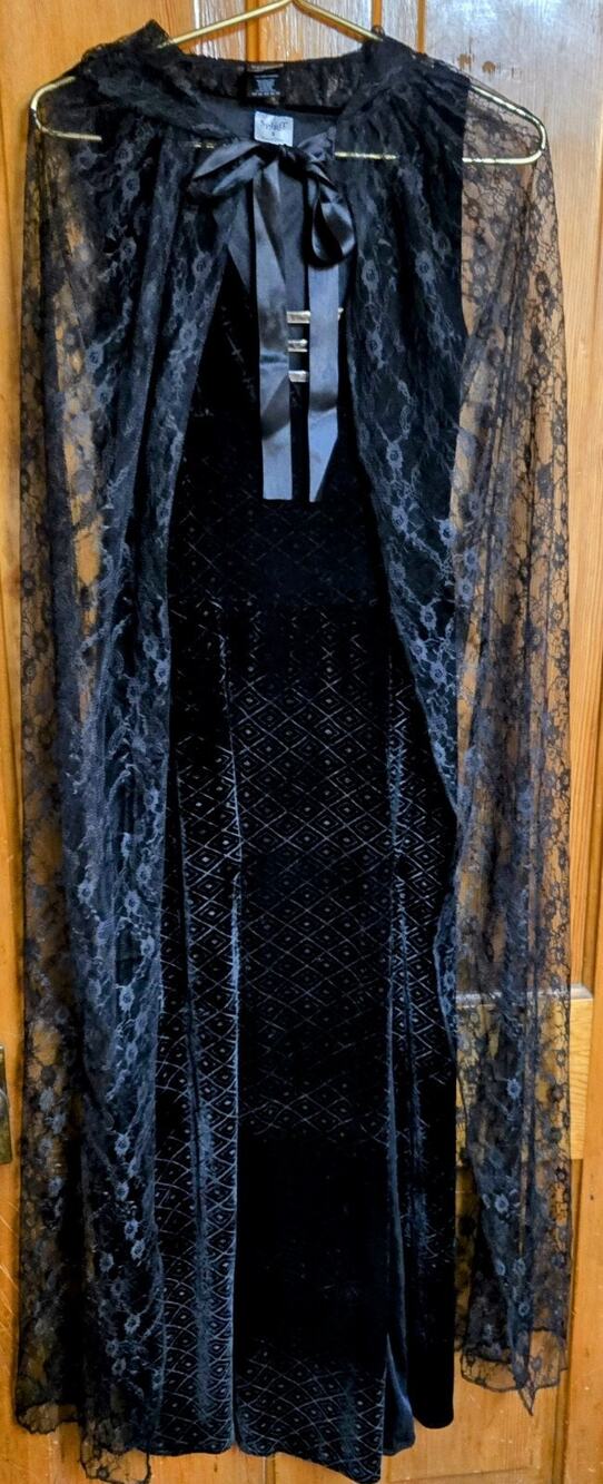 Spirit Halloween Sorceress Witch Dress Cape Costume Hat Shoe Covers & Tights SM